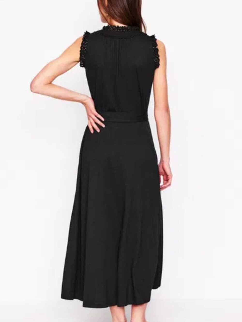 BODEN Black Aria Broderie Trim Midi Dress Size 4R 54744 - Picture 4 of 14